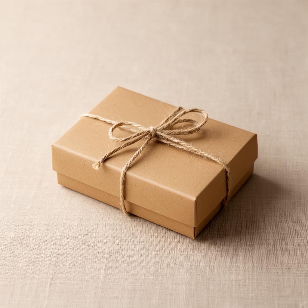 A simple kraft paper gift box tied with twine